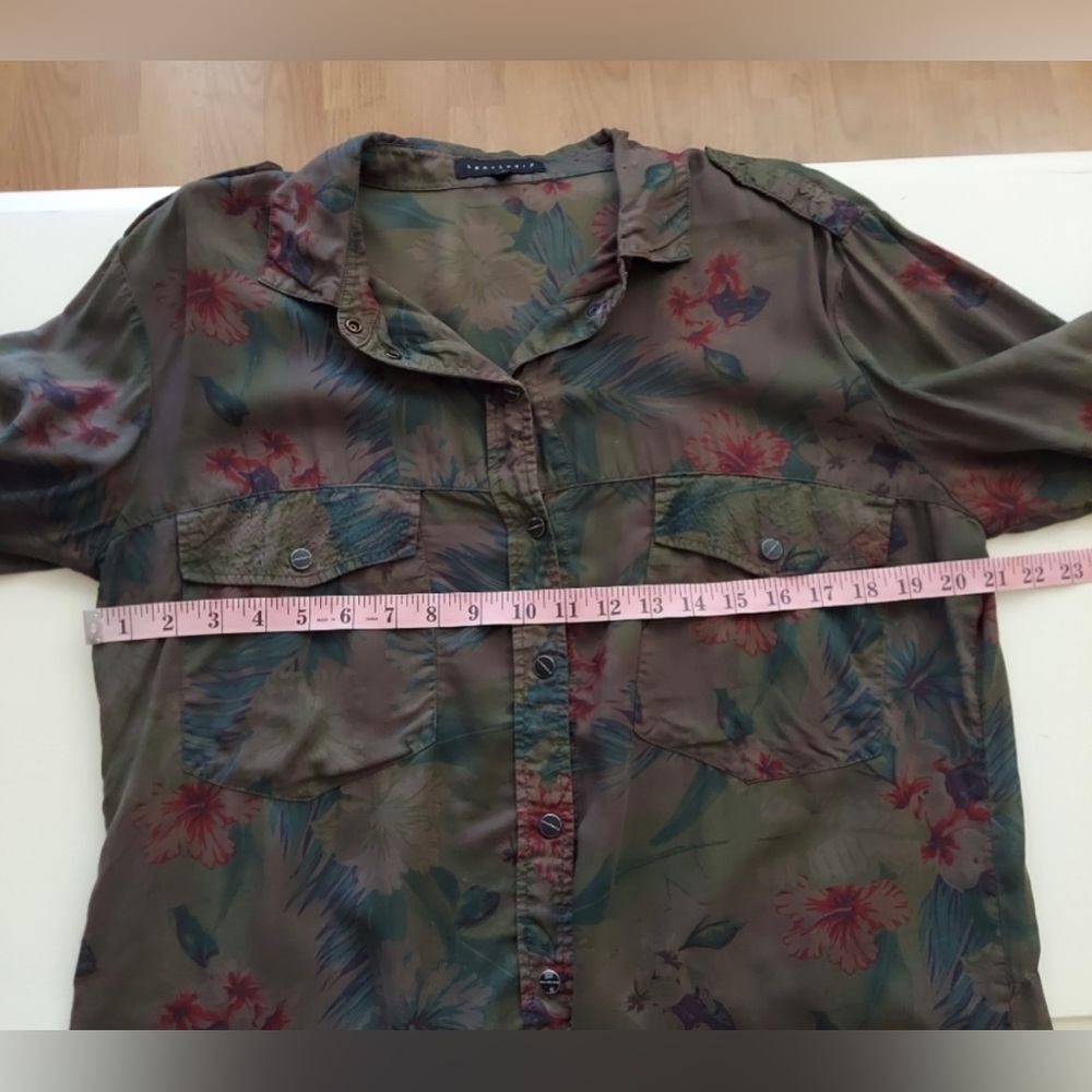 Sanctuary green floral snap front shirt long sleeve tunic top oversized Sz small - Picture 9 of 11